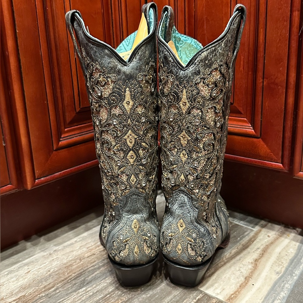 Corral A4231 Gray Gold Glitter Crystal Rhinestone Cowboy Boots Cowgirl Rodeo - Picture 6 of 9